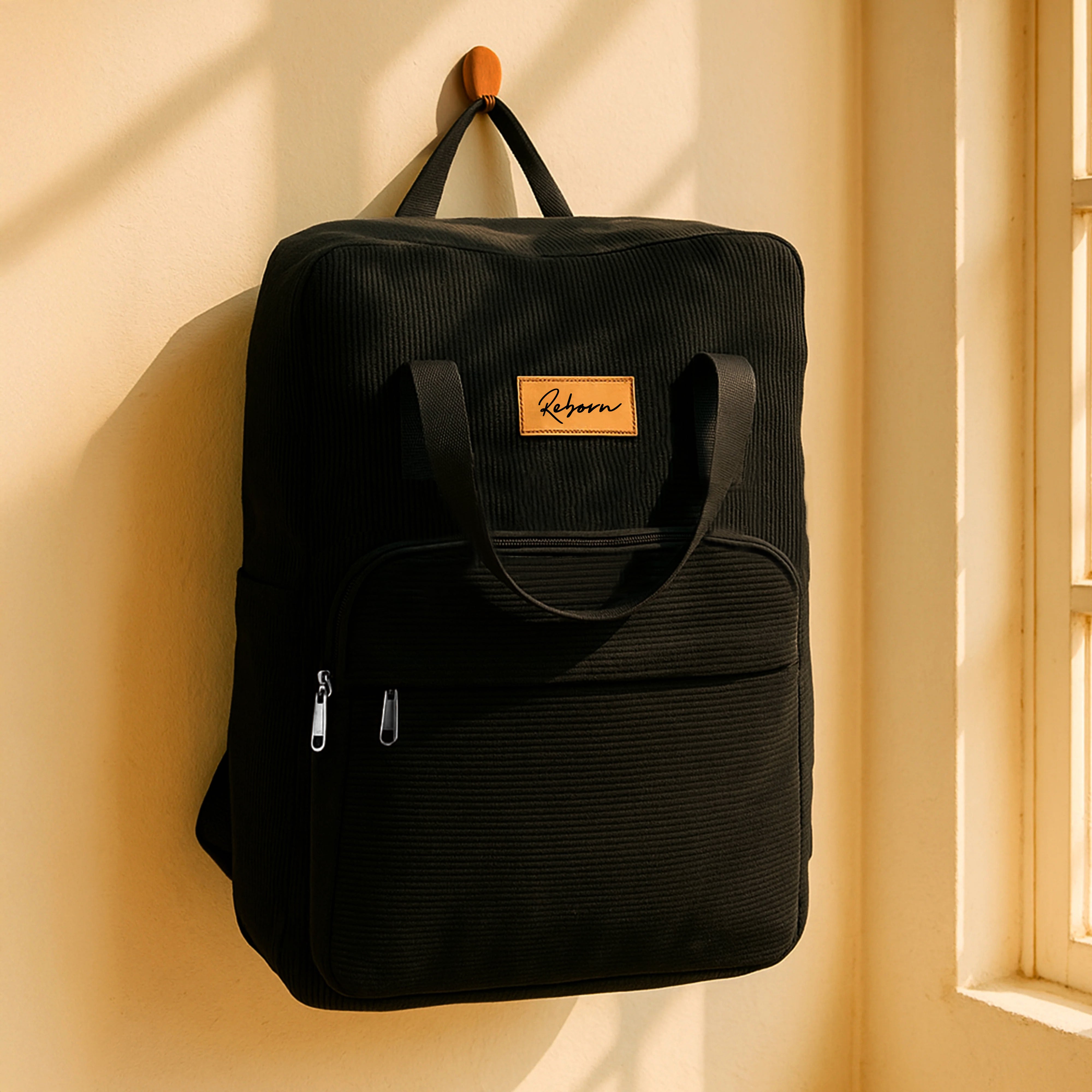 Blck Corduroy Backpacks