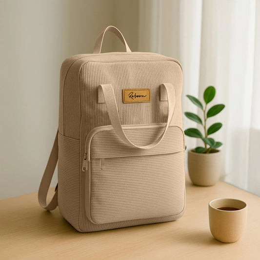 Beige Corduroy Backpacks