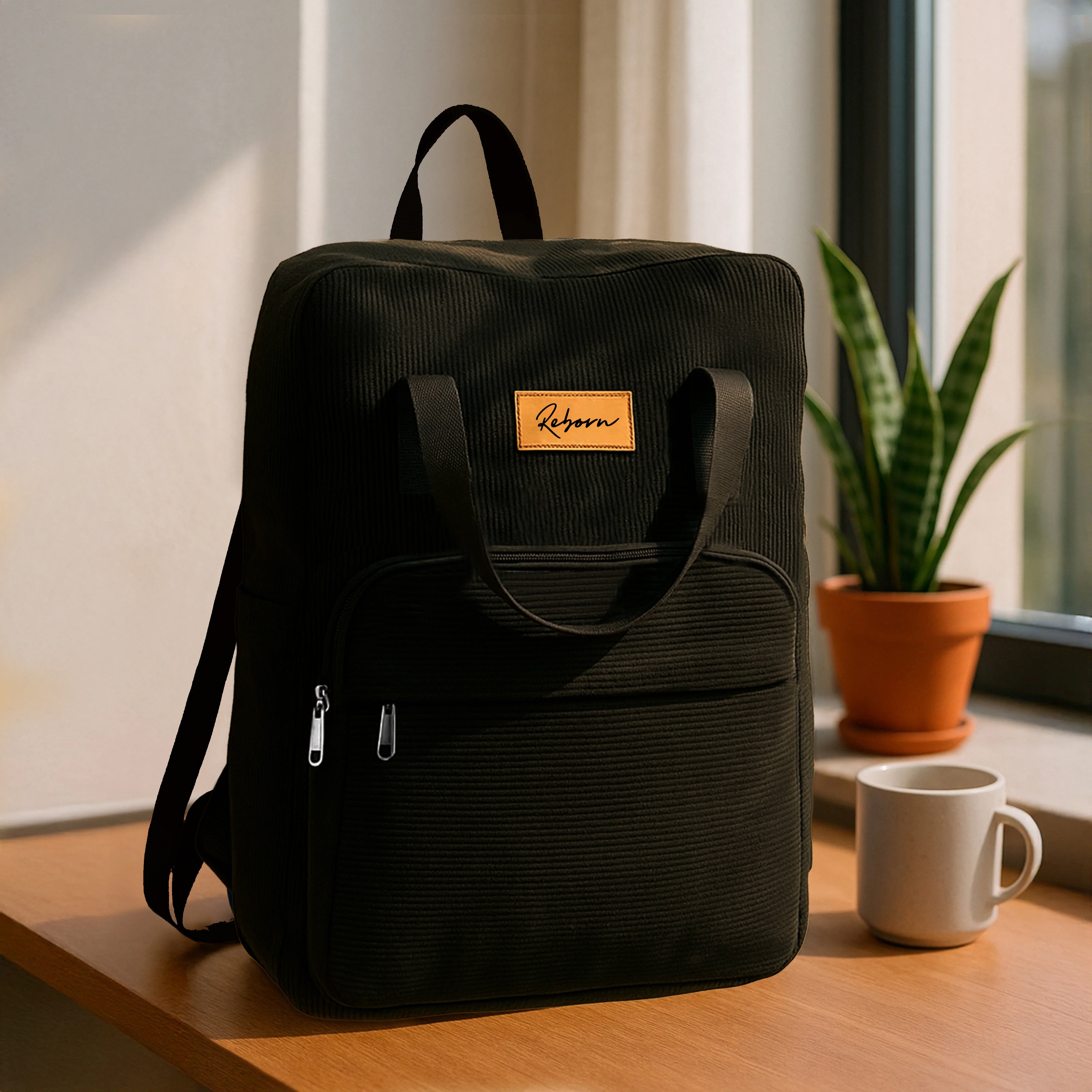 Blck Corduroy Backpacks